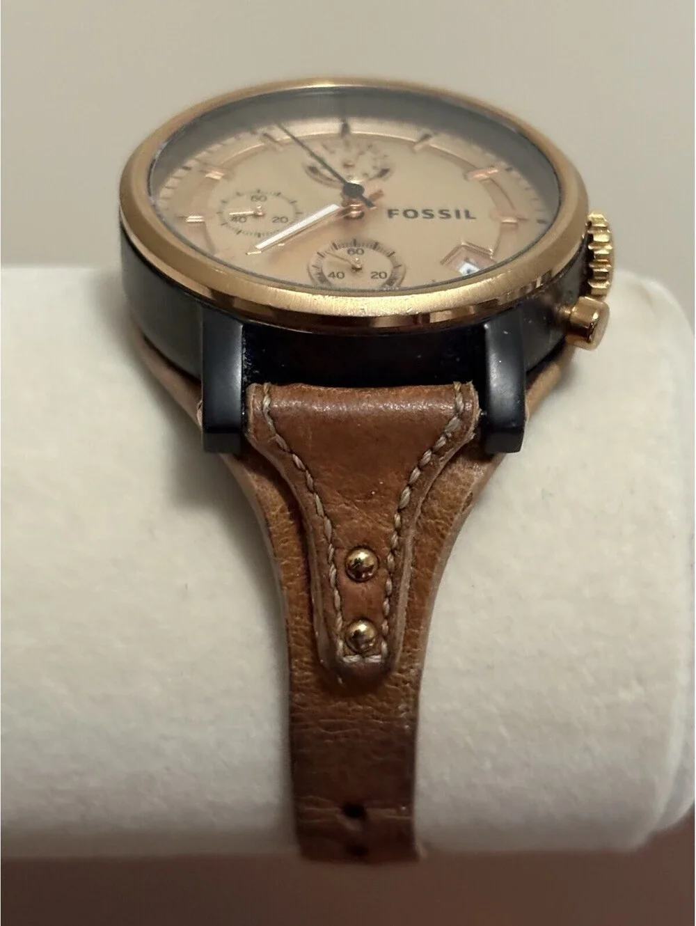 Fossil The Original Boyfriend Women’s ES3786 Watch Rose Gold Tone Leather Band